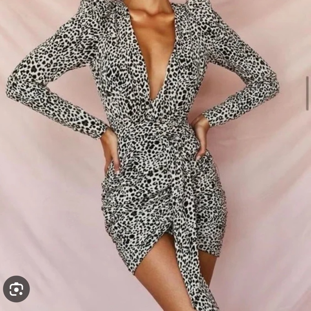 House of CB Leopard Print Long Sleeve Dress